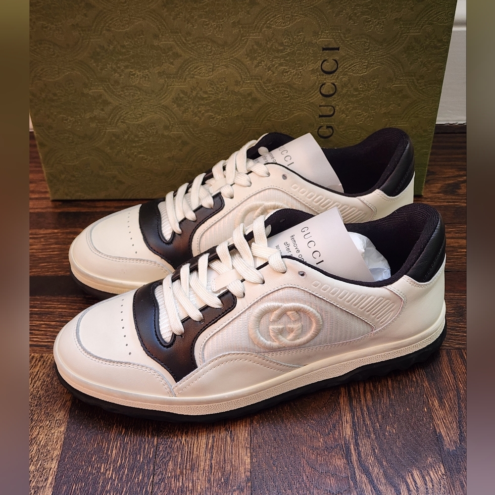 $1010 Brand New Gucci MAC80 Women's Sneaker Off White Black Sz G 37 US 7